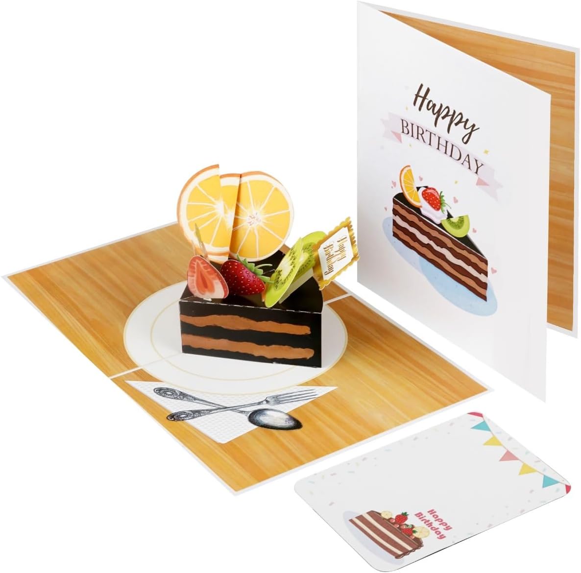 iGifts And Cards Birthday Cake Pop-Up Greeting Card – Fun, Belated, Gender Neutral Birthday Card, Layered Cake Slice with Fork, Includes Envelope & Notecard, 6” x 8”