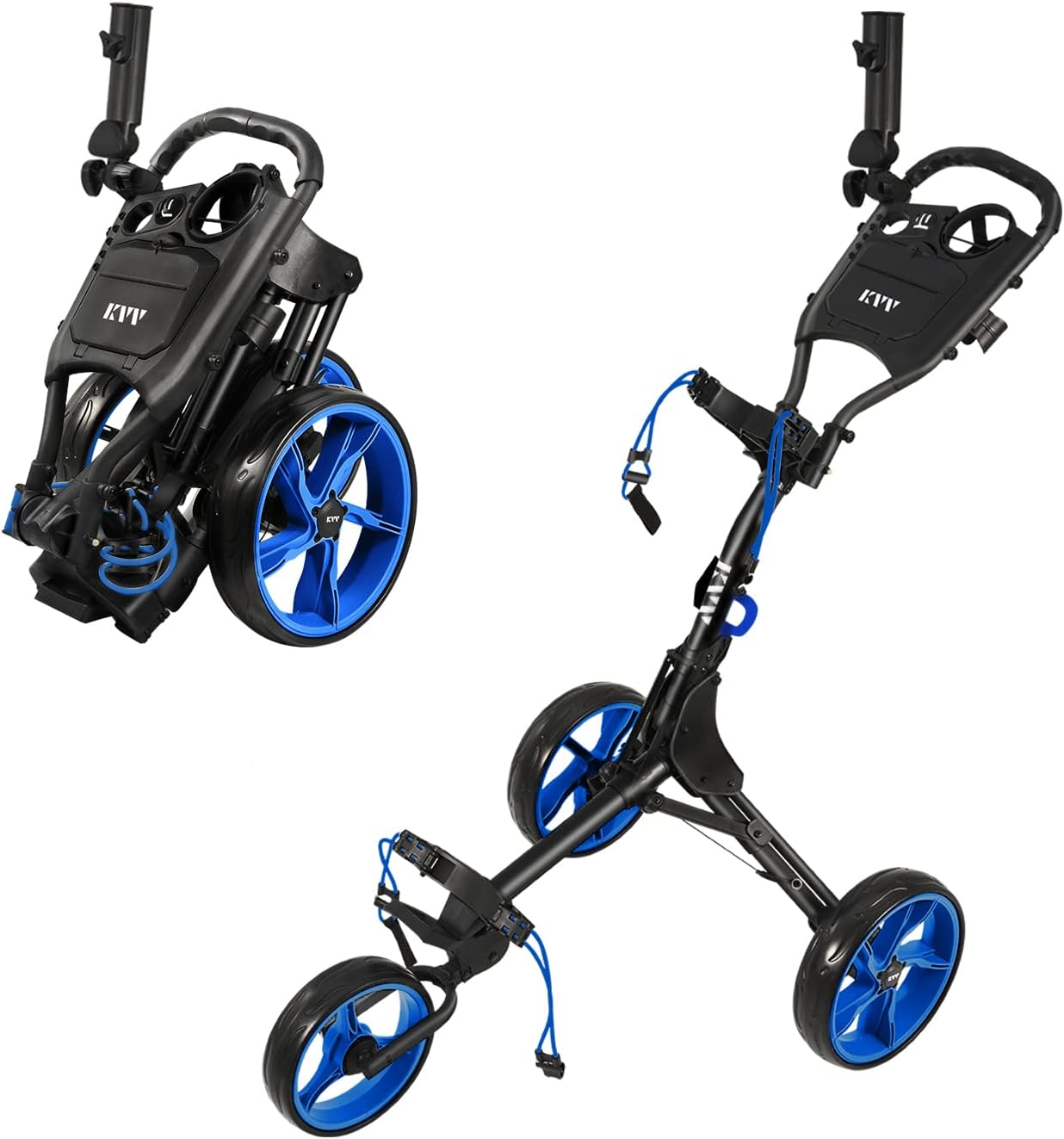 KVV 3 Wheel Golf Push Cart Ultra Lightweight Smallest Folding Size, New-Version Scorecard Holder