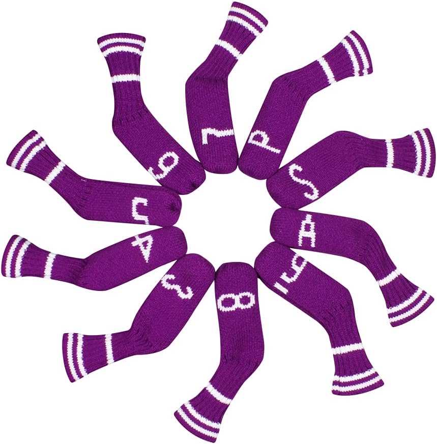 Scott Edward 1/7/10 Pcs Knitted Golf Club Head Covers for Irons Wedge Cuteness and Basically Socks Shape Washable Golf Club Head Protector on Classic Stripes Style，Double Sided Customization