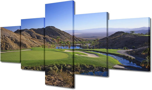 5 Piece Cascata Golf Course Canvas Golf Course Print Art Golf Course Scenery Home Decor Wall Art Golf Course Pictures for Living Room Office Bedroom Poster Painting Framed Ready to Hang - 50"W x 24"H