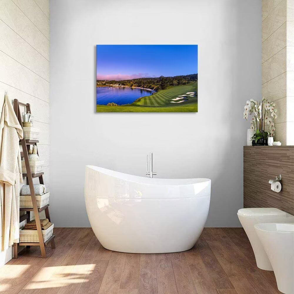 Pebble Beach Golf Course Wall Art Picture for Office USA Monterey California Golf Club Wall Decor for Living Room Bedroom Bathroom Home Decorations Canvas Prints Framed Ready to Hang(18''H x 24''W)