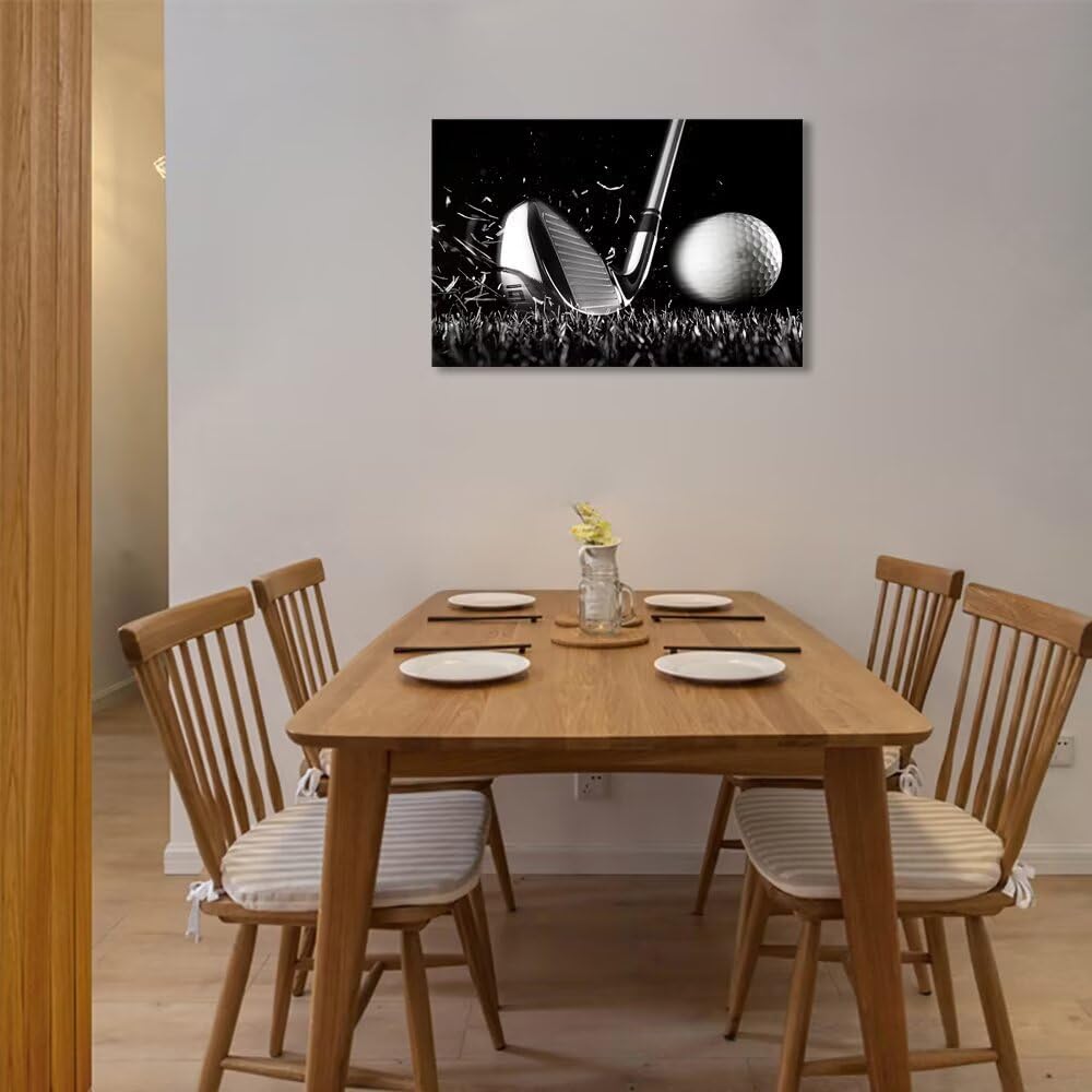 Golf Poster Wall Art Picture Golf Ball Sport Canvas Prints Wall Decor for Gym Living Room Decorations Framed Artwork Ready to Hang(12''H x 16''W)