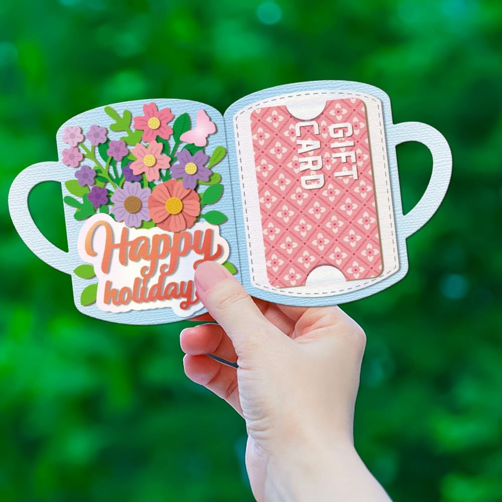 GLOBLELAND Cup Gift Card Holder Cutting Dies for Card Making Coffee Tea Cup Cut Die for DIY Scrapbooking Journal Embossing Paper Craft Decor