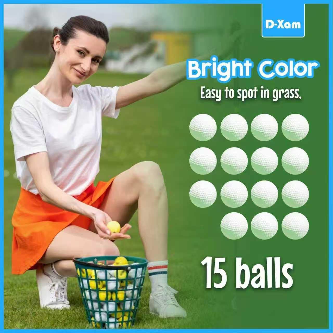 D-Xam Foam Golf Balls Bulk Practice Golf Ball Soft Multicolor, Yellow, White or Orange | Long Lasting & Realistic Feel | Limited Flight Use Indoors Outdoors Backyard Training