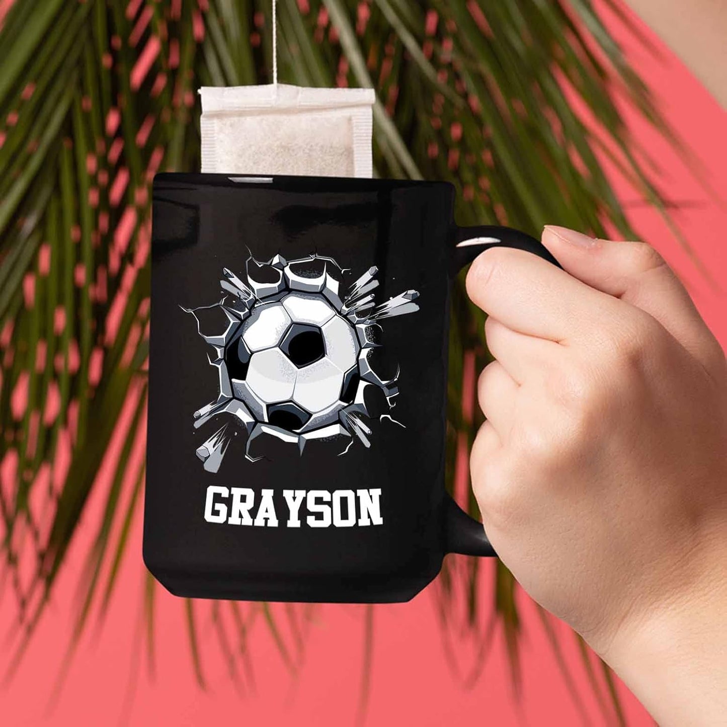 Personalized Choose Name Soccer Black Ceramic Mug Gifts For Soccer Ball Player Sport Lover, Customized Soccer Ball Coffee Mugs 11 Oz 15 Oz, Soccer Players Coffee Cup Gift For Men Women Soccer Lover