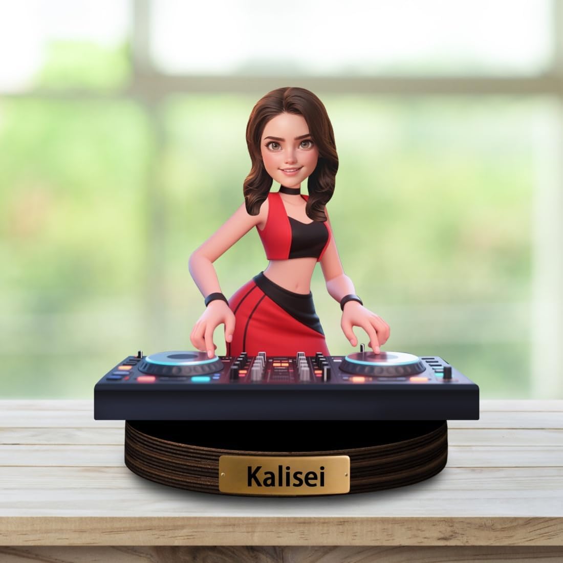 Personalized DJ Player Desk Decor Sign with Name Custom DJ Figurine Cartoon Sculpture Ornament Cartoon Portrait Plaque for Music Room Decor Plaque Keepsake Gift for Woman Xmas Birthday,01