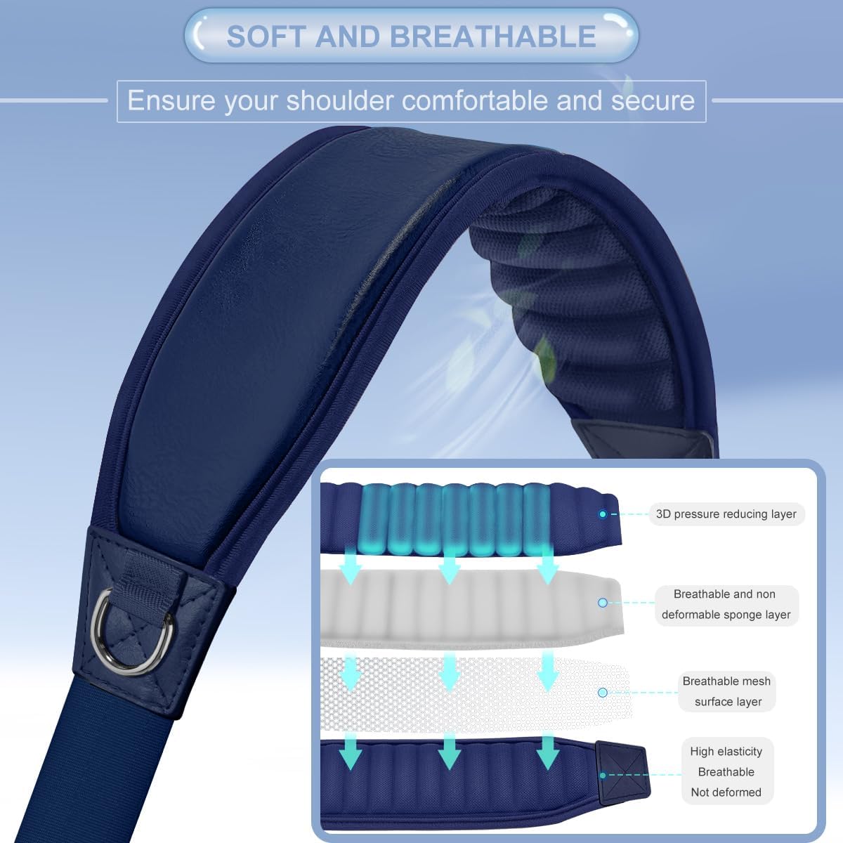 ZINZ Fixed Pad Bag Strap 60 inch Belt with Cushion Breathable Pad,Durable Strap with Double Adjustable Buckle and Metal Hooks