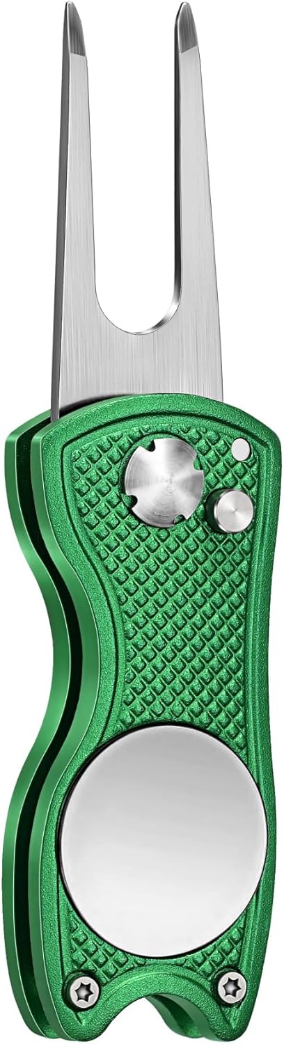 Mile High Life Golf Divot Repair Tool, All Metal Foldable Divot Tool with Pop-up Button & Magnetic Ball Marker, 2-6 Pack
