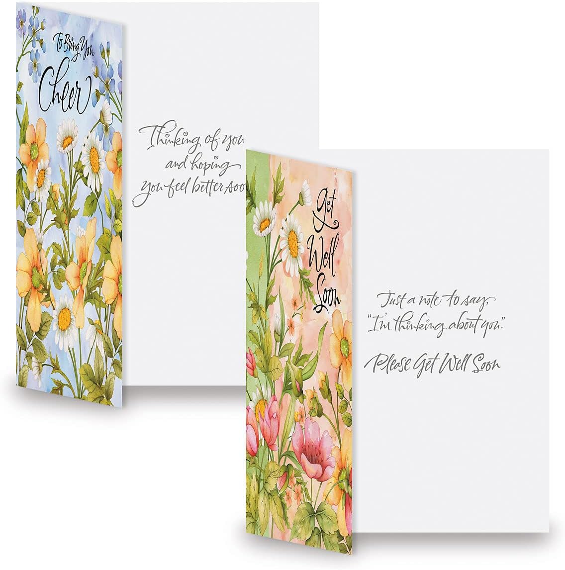 Watercolor Garden Get Well Greeting Cards - Set of 8 (4 designs) Large 5 x 7, Sentiments Inside, Thinking of You