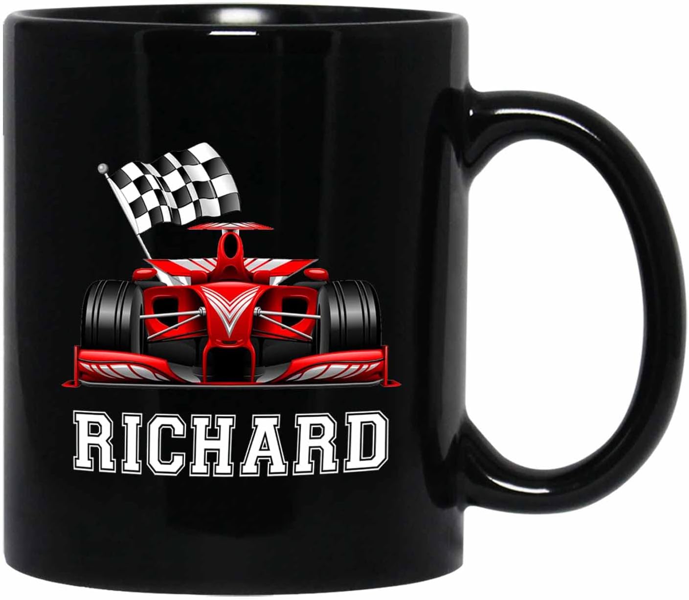 Personalized Car Racing Coffee Mug 11 Oz 15 Oz, Customized Black Ceramic Cup Gifts for Men Women Friend, Racer Travel Mug, Racing Lover Best Drag Gift