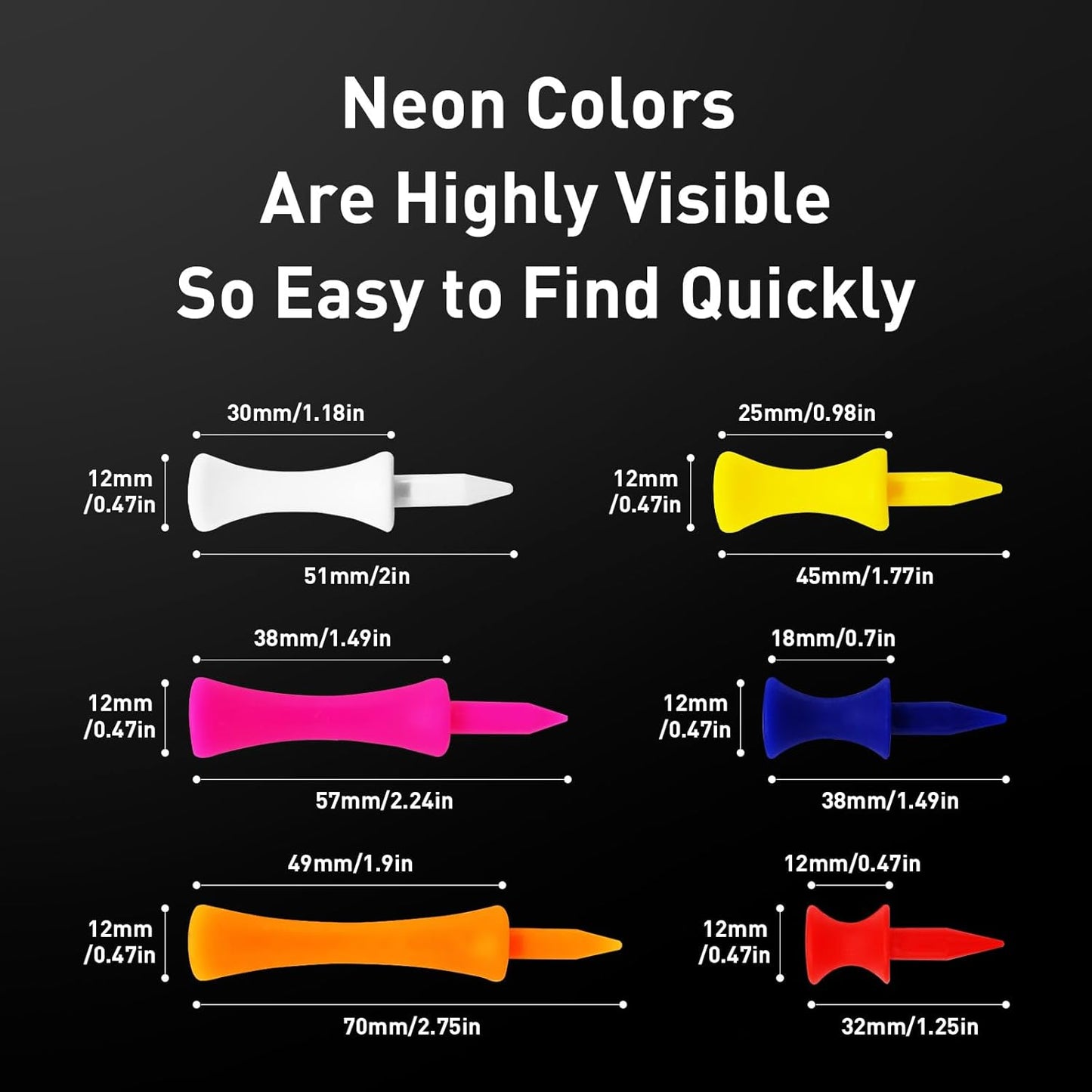 Plastic Golf Castle Tees Step Down Value 200 Count, Unbreakable Mixed or Same Height 1, 1 1/4, 2 3/4, 2 1/4, 2, 1 3/4, 1 1/2 Inch Length Colorful Pack for Practice