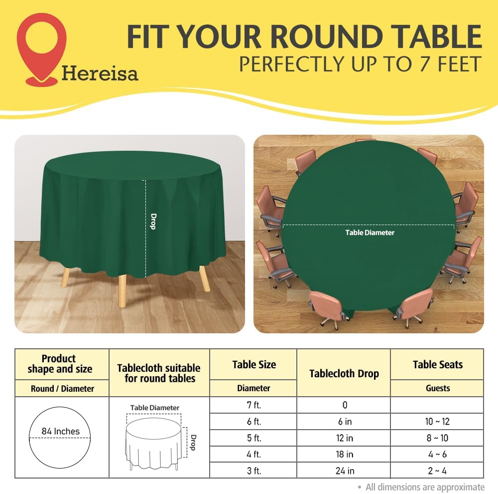 Brand Round Dark Green Plastic 84" Disposable Tablecloth (3 Pack), Party & Event Decorative Cover