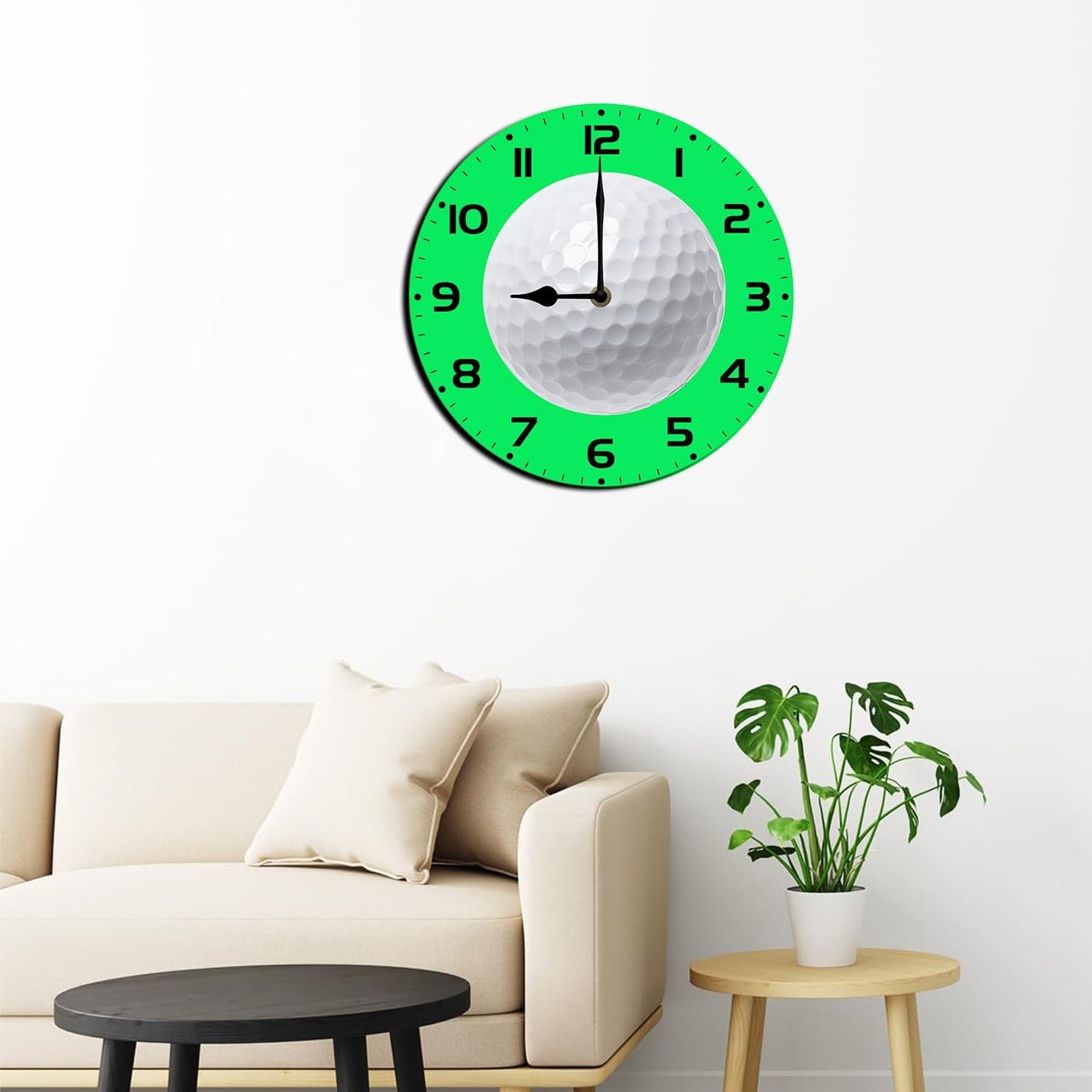 Soliyoahee Golf Clock Round Wooden Wall Clock Home Decor Silent No Tick Battery Powered for Living Room Bedroom Kitchen Bathroom 10inch