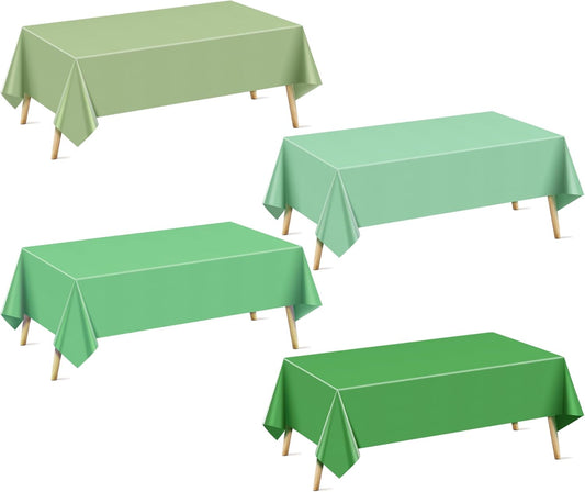 4 Pieces Dark Green Series Rectangle Tablecloth, 54x72" Solid Color Waterproof & Spillproof Disposable Plastic Table Cover, Durable Party Tablecloth for Dining, Buffet, Picnic, Outdoor Events