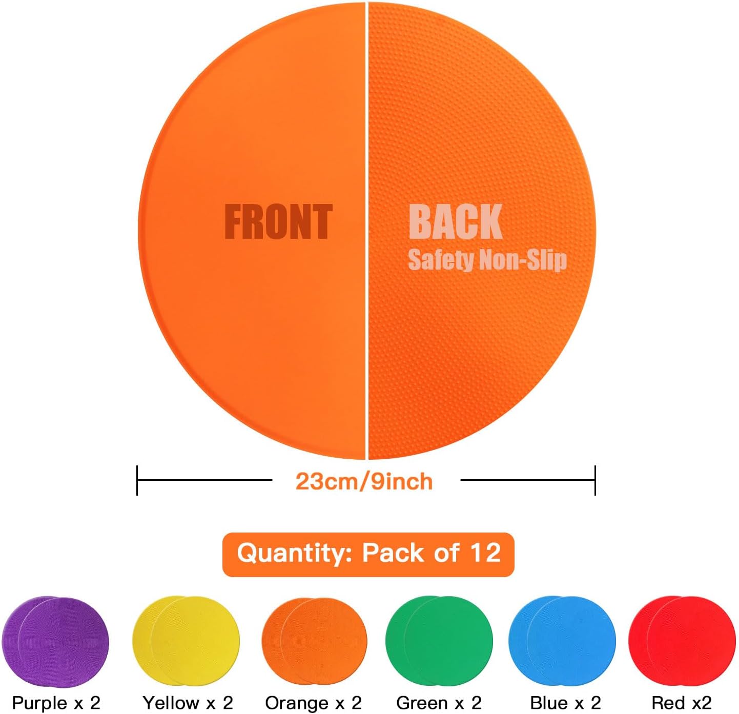 4inch & 9inch Poly Spot Markers for Agility Dot for Gym/PE Training, Dance, 6/12/24 Pcs Round Multiple Color & Size Rubber Non-Slip Spot Marker for Games, Floor Dots and Sport Activities