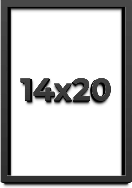 14x20 Shadow Box Black Solid Wood Display Frame with White Acid-Free Backing UV Acrylic & Hanging Hardware - with 3/4" Usable Depth