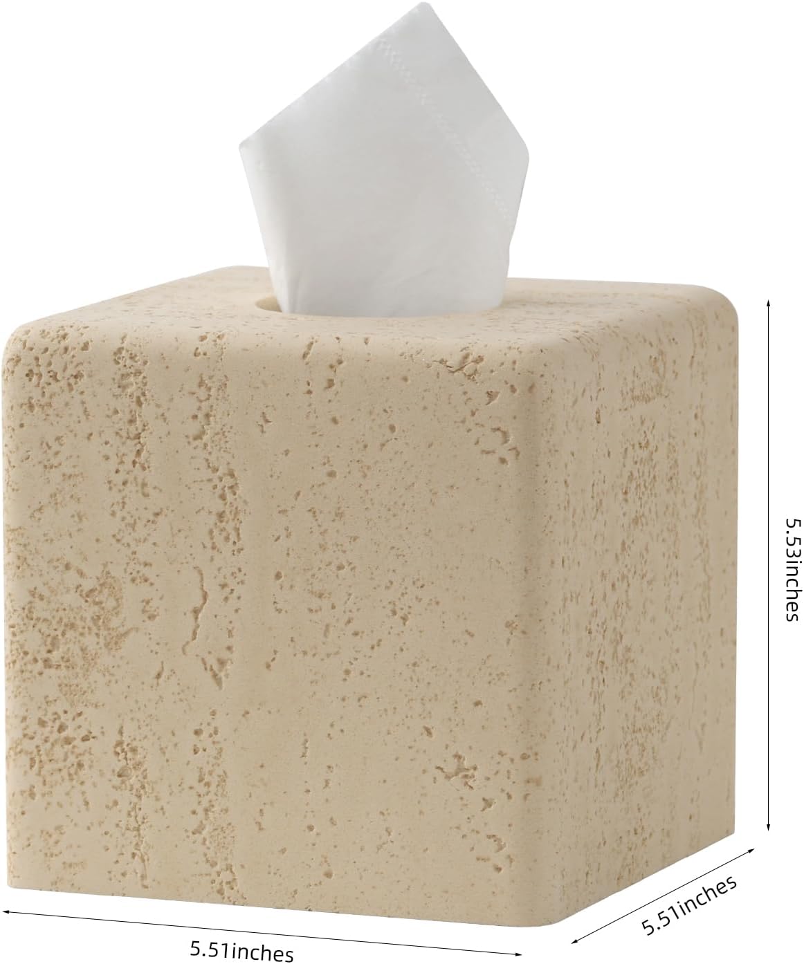 Tissue Box Cover Square, Resin Facial Tissue Holder Covers Toilet Paper Holder Decorative Travertine Paper Dispenser Home Decor for Bathroom Bedroom Living Room Office (Square Yellow)