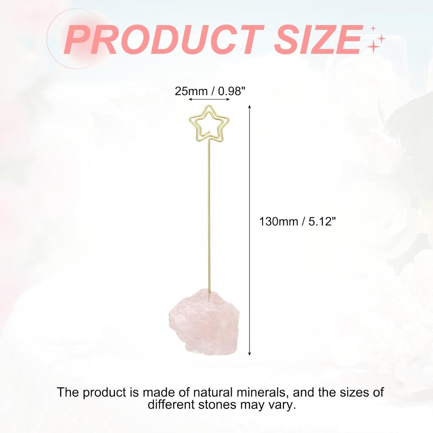 PATIKIL Table Number Holder, 1Pcs Photo Clip Holders Crystal Stone Quartz Desk Card Holder Raw Star Shape Iron Memo Note Photo Stand for Wedding Party Home Office Decor, Pink