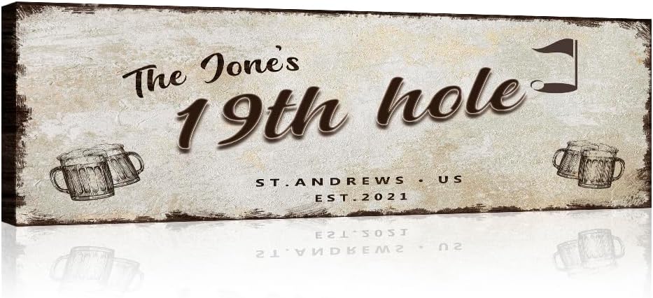 TAILORED CANVASES Golf Art Decor - Personalized Vintage Golf Wall Art Sign for Man Cave, Bedroom, Basement, Home Bar and Custom Gift for Husband, Dad, Wedding & Anniversary - 19th Hole Sign, 36"x12"