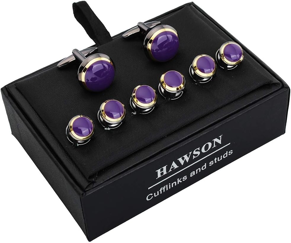 HAWSON Cufflinks and Studs for Men-Fashion Men Vintage Enamel Carbon Fiber Tuxedo Shirt Cufflinks and Studs Set for Regular Wedding Business Accessories