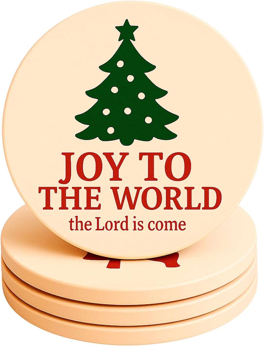 Joy to The World Christmas Coasters Set of 4, Christian Religious Ceramic Drink Coasters with Absorbent Stone & Cork Backing – Holiday Xmas Table Decor, Faith Gifts for Coffee Tea Wine, Housewarming