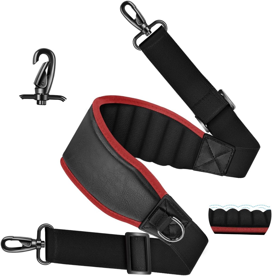 ZINZ Fixed Pad Bag Strap 60 inch Belt with Cushion Breathable Pad,Durable Strap with Double Adjustable Buckle and Metal Hooks