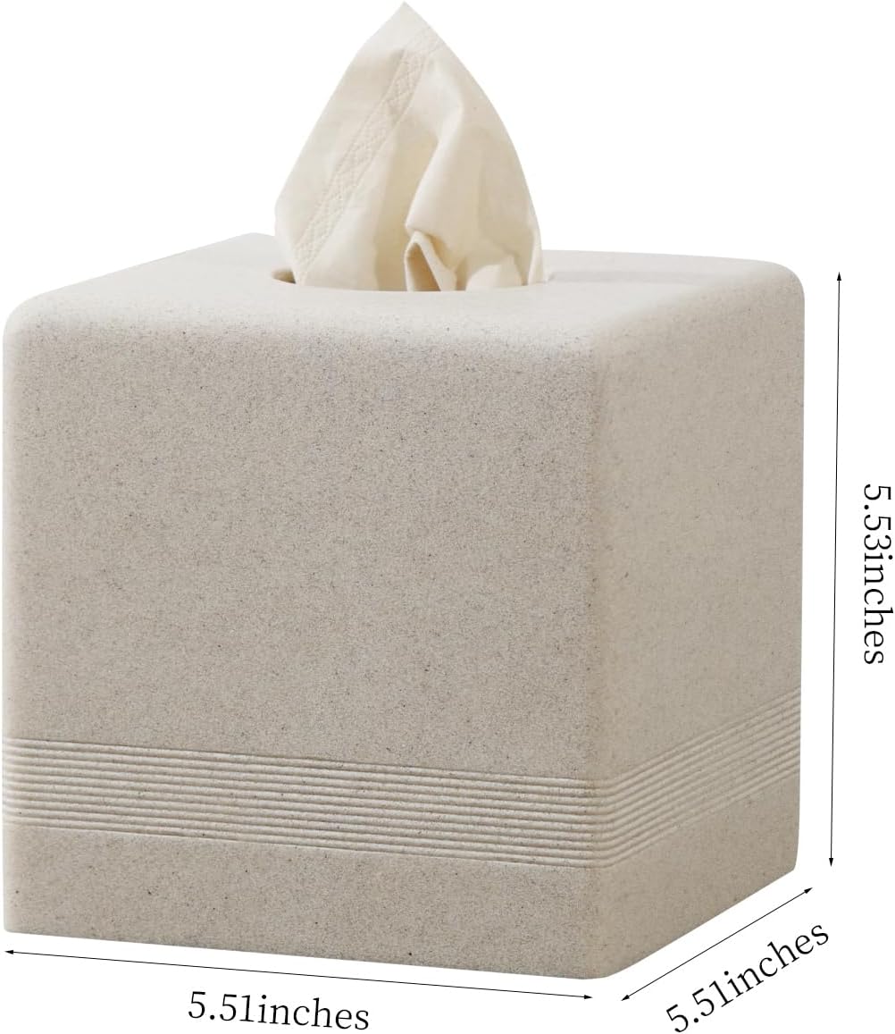 Tissue Box Cover Square, Resin Facial Tissue Holder Covers Cube Toilet Paper Holder Case Dispenser Home Decorative for Bathroom Kitchen Bedroom Living Room Office (Beige)