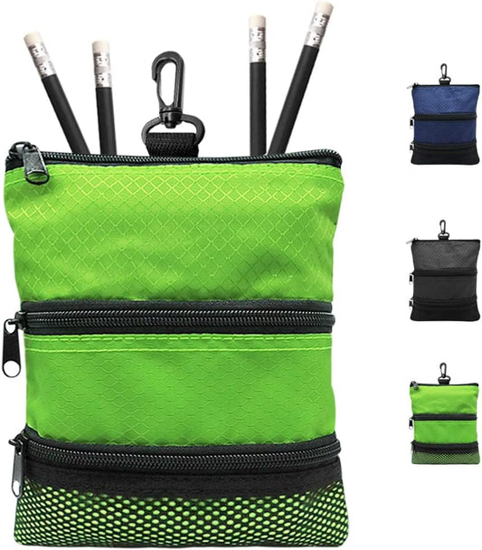 FINGER TEN Golf Pouch Bag for Valuables Tee Color with 4 Golf Pencil Pack, Zippered Pocket Gear Clip Hook to Bag