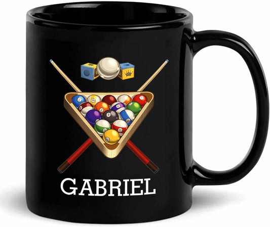 Customized Billiards Coffee Mugs Cups 11 Oz 15 Oz, Personalized Ball Billiards Coffee Cup With Choose Name, Pool Billiards Black Ceramic Mug Gifts For Billiards Lover, Billiard Balls Travel Mug Gift