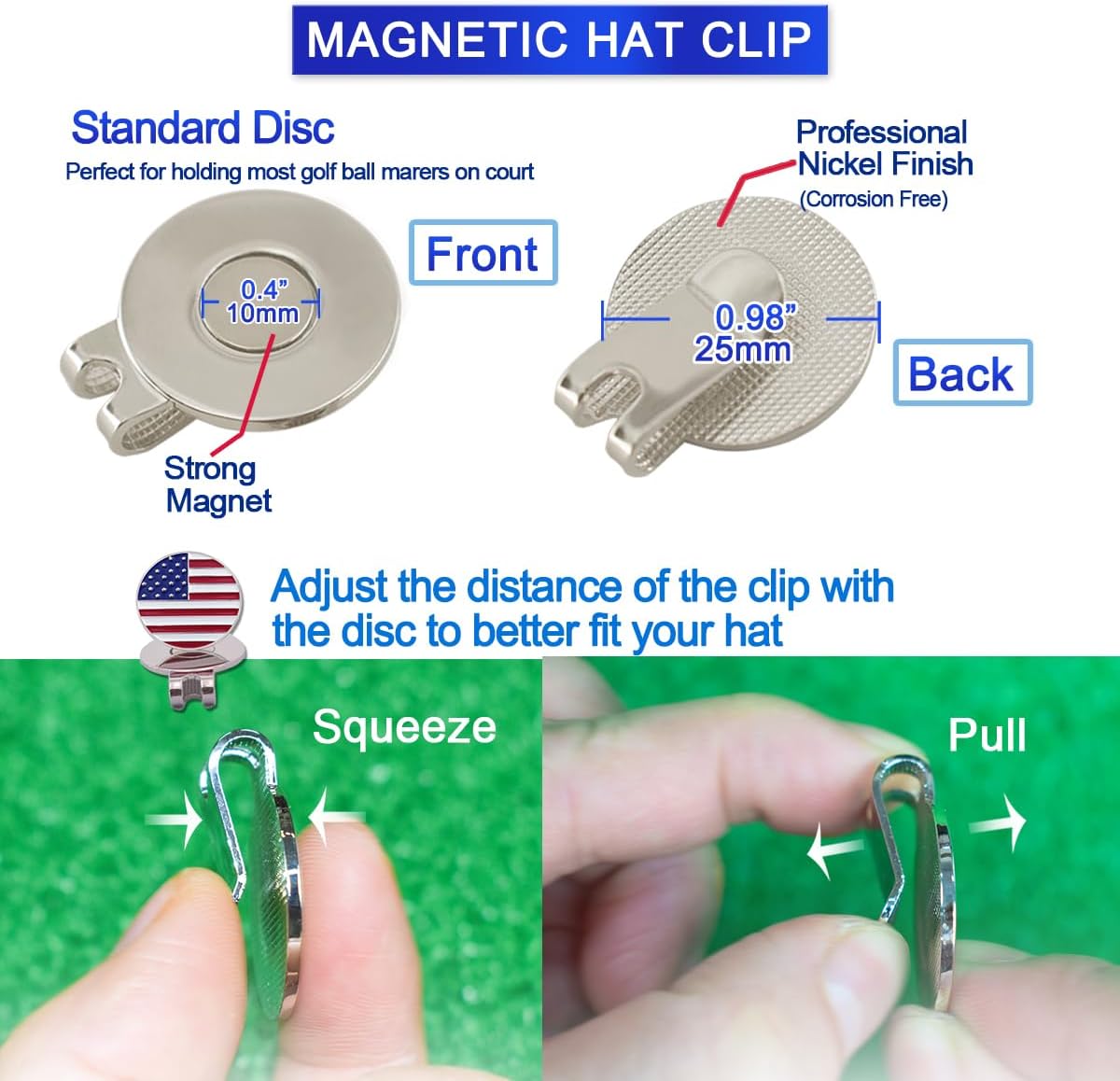 8 Pack Golf Ball Markers with Magnetic Hat Clips Value Sets - Removable Attaches Easily to Golf Cap Premium Gifts，Golf Ball Markers with Hat Clips Sets for Men Women Golfer