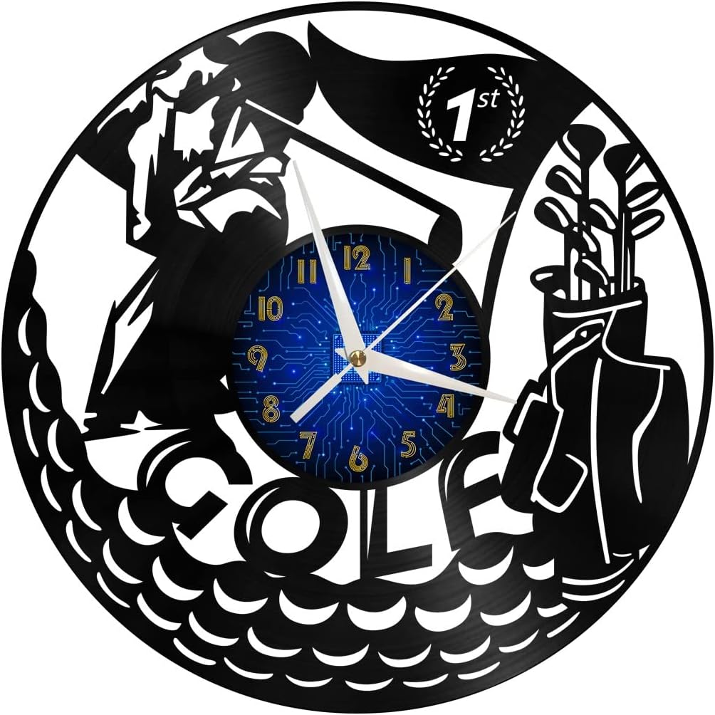 Golf Decoration Vinyl Wall Clock, Vinyl Record Clock Wall Art Silent & Non-Ticking(12 inchs B)