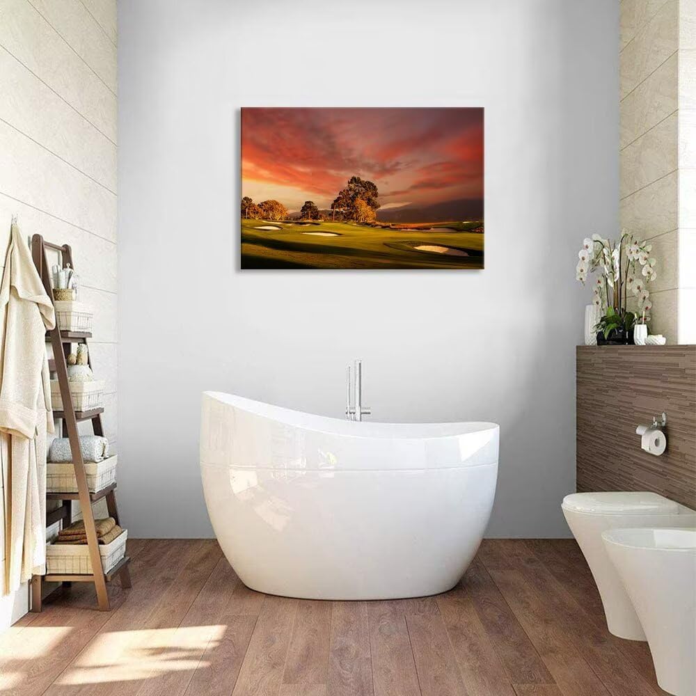 chenchenArt Coastline Golf Course Wall Art for Living Room Bedroom Bathroom Decor USA California Golf Course Picture Wall Decor for Office Golf Art Canvas Prints Framed Ready to Hang(18''H x 24''W)