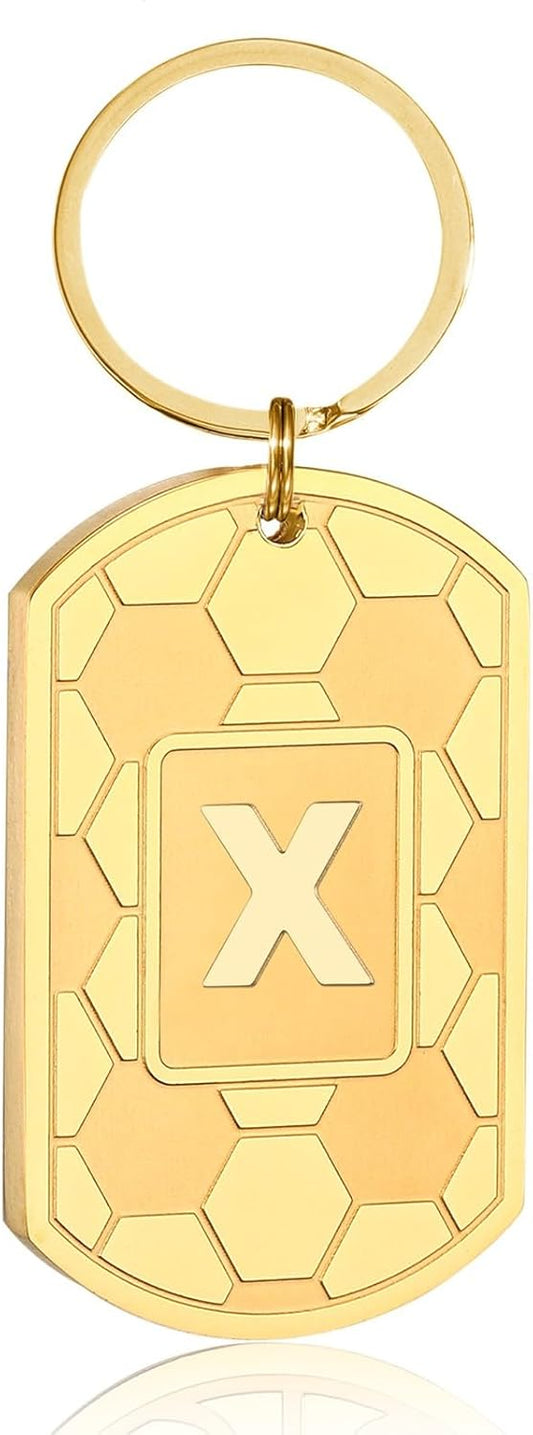 Initial Keychain Gifts for Men,Soccer Dog Tag Mens Keychains for Men Him Dad