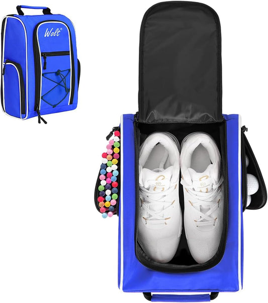 Wolt | Golf Shoe Bag for Travel- Zippered Shoes Carrier Bags with Ventilation & Double Outside Accessory Pocket for Socks, Tees, Golf Balls, etc. for women and men (Blue)