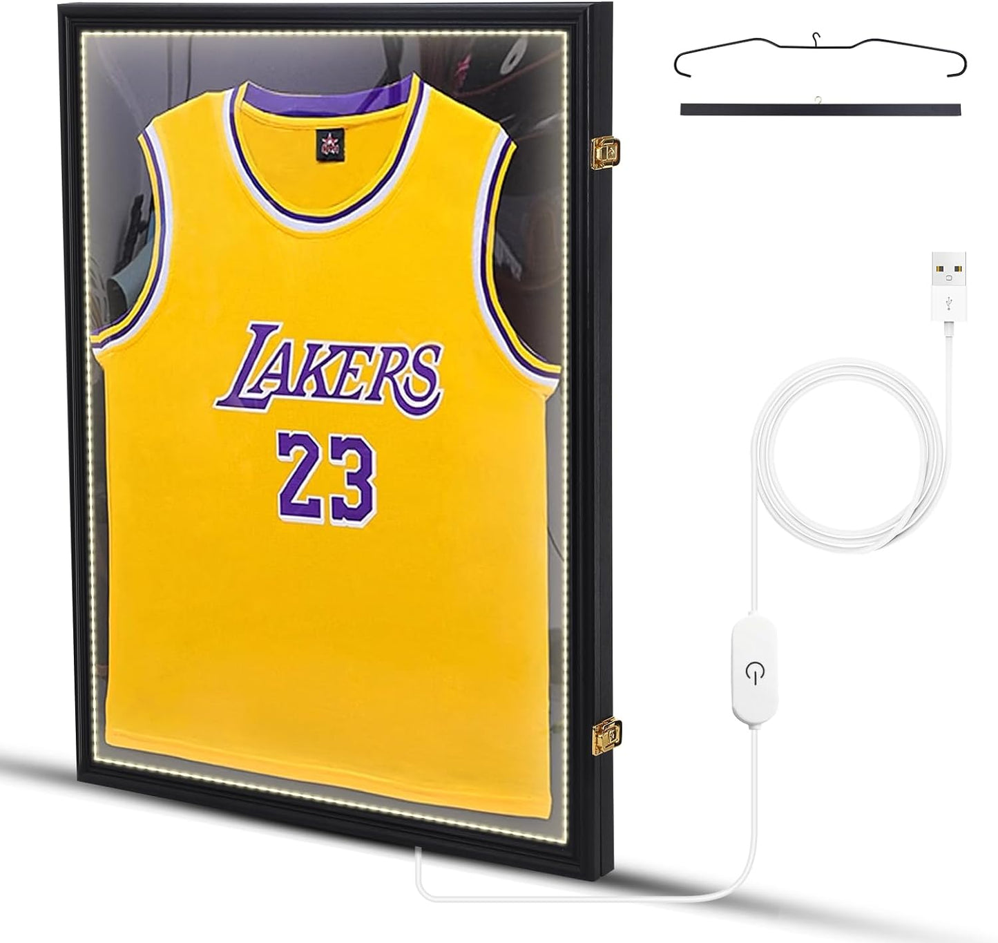 Nice C Jersey Frame Display Case with Lights, LED, UV Protection, Valet Pinboard, Acrylic, Basketball