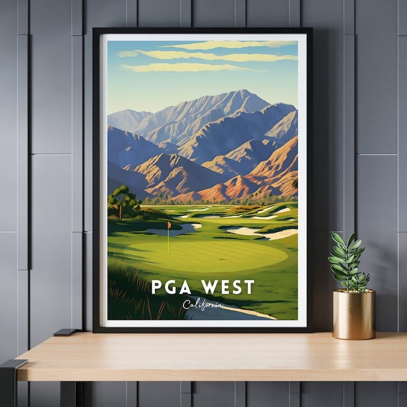 Nationcog PGA West Golf Wall Art Print, California Desert Landscape Poster for Office or Home, Bold Golf Decor for Men, Gift for Dad or Golf Lovers, Scenic Southwest Accent (Unframed) (11x14)