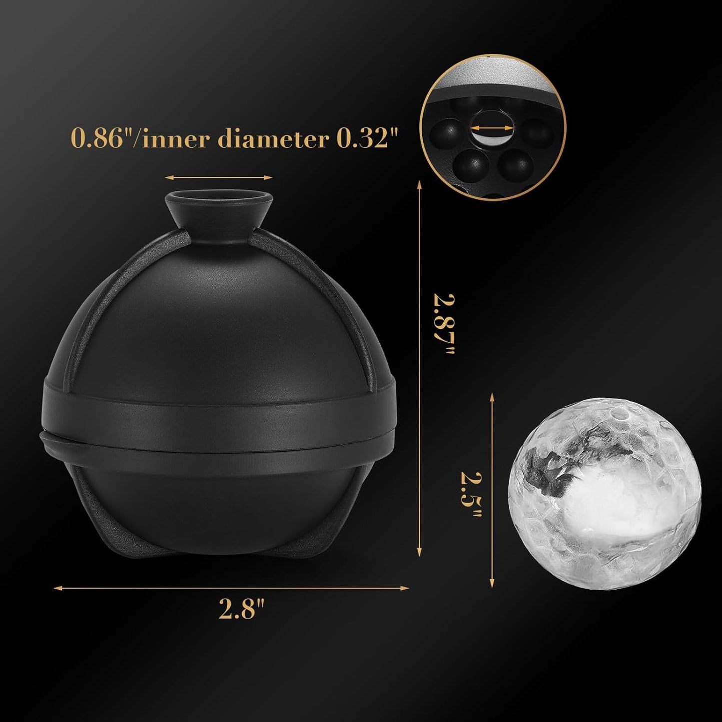 Novelty Golf Ball Ice Maker Mold Set of 2, Funny Golf Gifts for Men Golfers, Golf Accessories for Men, 2.5" Large Sphere Round Whiskey Ice Cube Molds for Bourbon, Cocktails