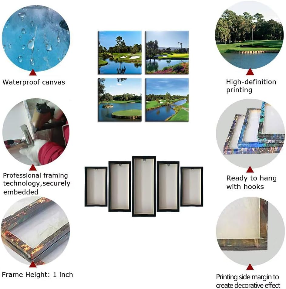 Pankila USA California Golf Course Wall Art Golf Club Canvas Wall Decor Blue Green Abstract Painting Pictures Poster for Home Decor Living Room Bedroom Bathroom Office Artwork (24''W x 24''H x4)