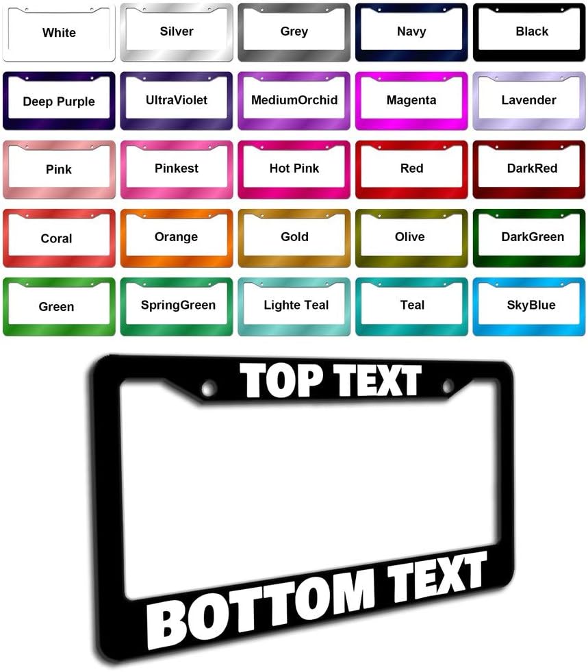 Funny Custom License Plate Frame - Personalized Your Own Text Message, Novelty Auto Car Front Back Plate Tag Holder - Words Metal 2 Holes