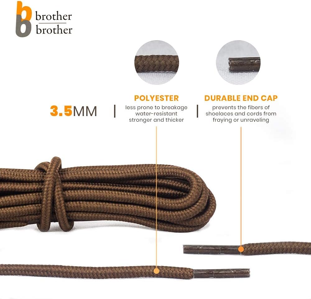 BB BROTHER BROTHER Boot Laces (5 Pairs) of Heavy Duty and Durable Round Shoelaces for Work, Hiking and Walking Boots