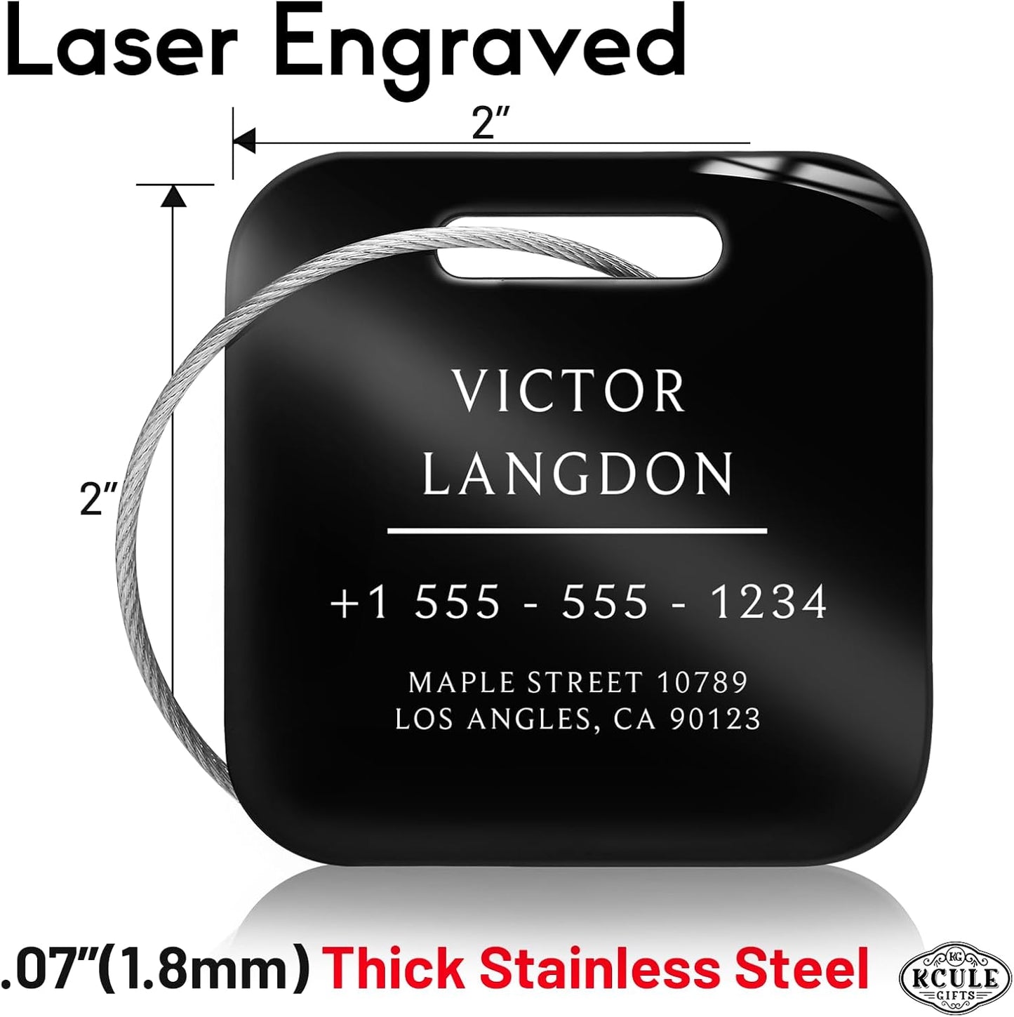 Stainless Luggage Tags for Suitcases: Metal Personalized Luggage Tags and Bags with Customizable Texts (Black)