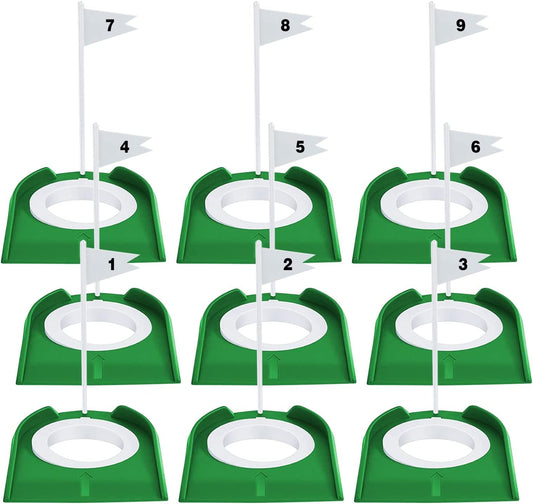 9 Pack Golf Putting Cup and Flag Plastic Golf Putting Practice Training Aids Indoor and Outdoor Training for Kids Men Women Office Backyard Garage Accessories