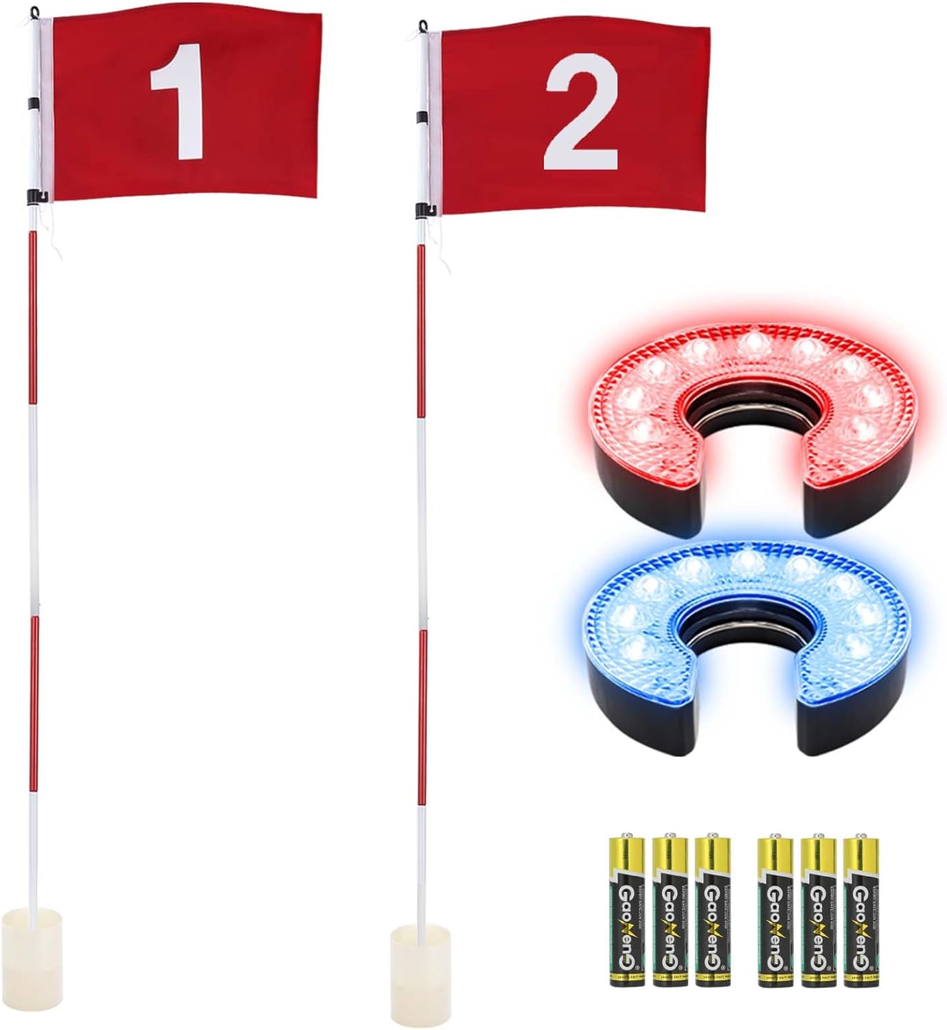 KINGTOP 6ft Golf Flagstick with RGB Hole Light, Practice Putting Green Flags for Yard, Golf Pin Flag Hole Cup Set, Light Up Night Golf Party