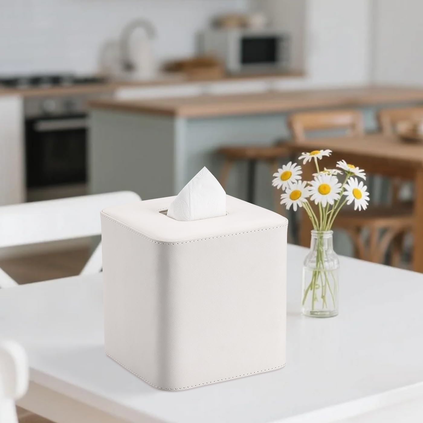 GORESE Square Tissue Box Cover Leather Kleenexs Box Cover, Cute Tissue Cover for for Cube Box Tissues, Tissue Box Holder for Bedroom, Living Room, Bathroom, Cream White