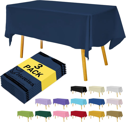 Plastic Navy Blue Tablecloths 3 Pack Disposable Table Covers 54" x 108" Deep Blue Table Cloths PEVA Party Tablecovers for Parties Picnic Birthday Wedding Banquet, Fits 6 to 8 Foot Tables