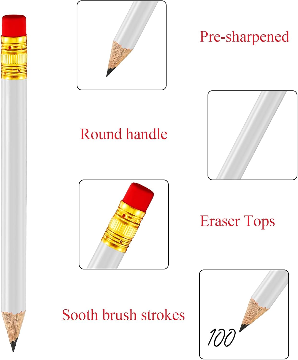 Outus 72 Pieces Golf Pencils Half Pencils with Eraser Mini Bulk Short #2 HB Pre Sharpened for Bridal Shower Wedding Office(White)