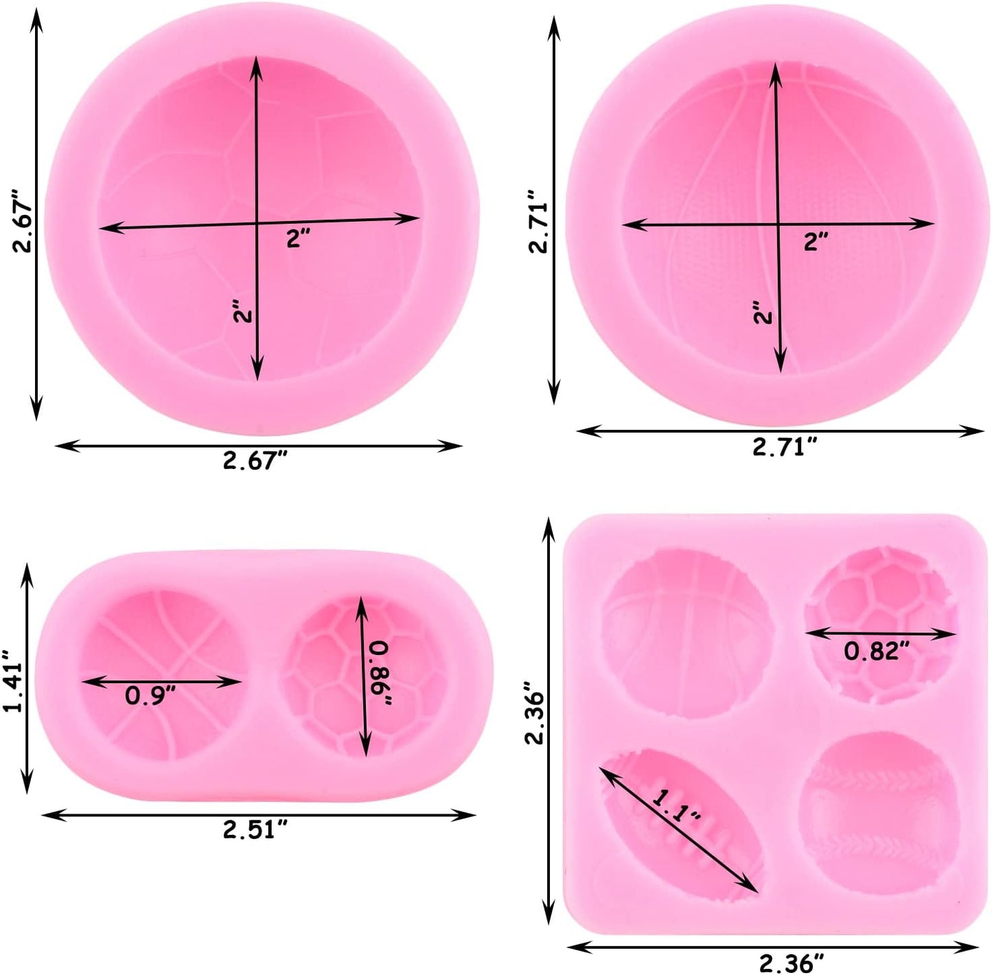 Zixiang Football Basketball Baseball Rugby Silicone Molds Ball Cake Fondant Molds For Cake Decorating Cupcake Topper Polymer Clay Candy Chocolate Gum Paste Set Of 4