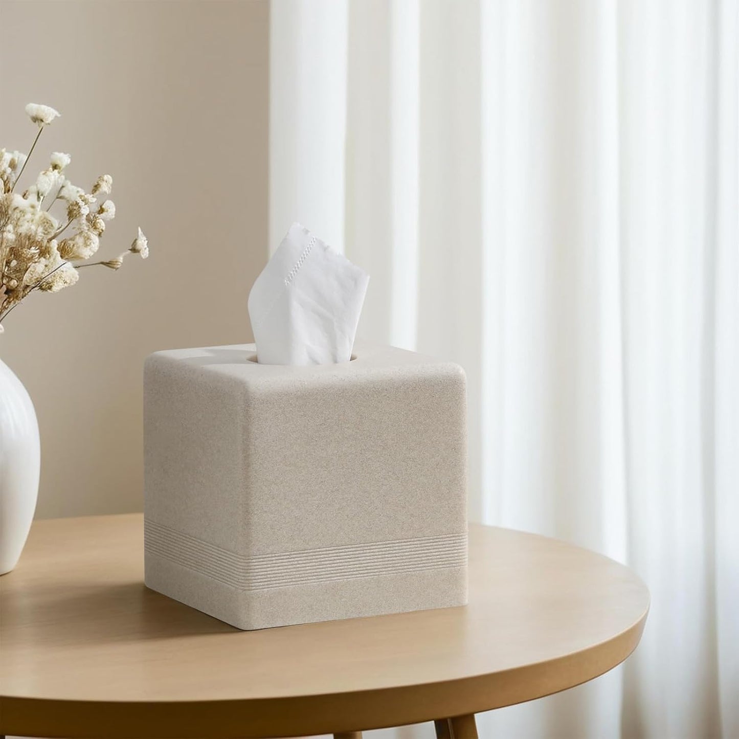 Tissue Box Cover Square, Resin Facial Tissue Holder Covers Cube Toilet Paper Holder Case Dispenser Home Decorative for Bathroom Kitchen Bedroom Living Room Office (Beige)