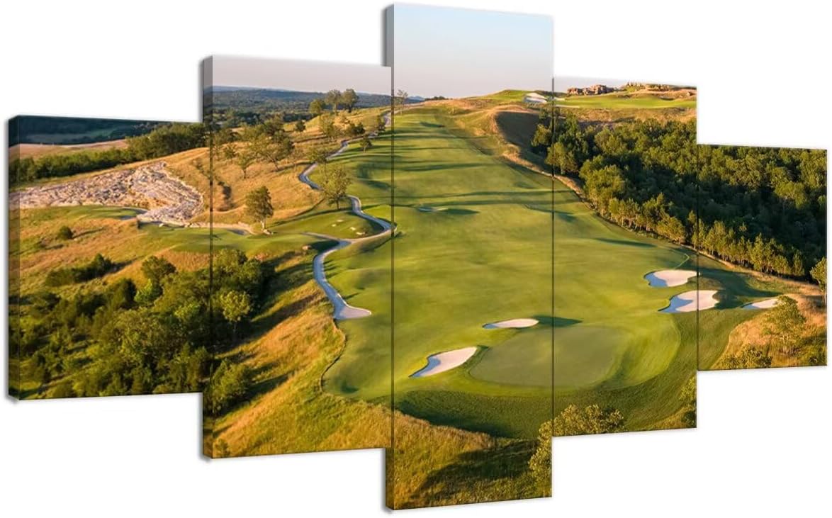 chenchenArt Paynes Valley Golf Course Wall Art for Office Living Room Bedroom Wall Decorations Paynes Valley Golf Course Picture Poster Canvas Prints Framed Ready to Hang(60''W x 40''H)