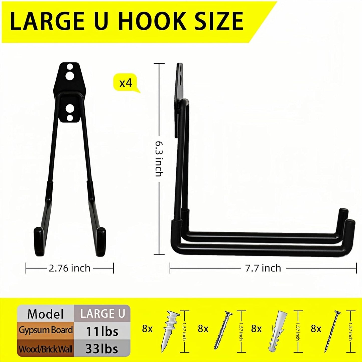 4 Pack Garage Hooks Heavy Duty with Anti-Slip Coating, Steel Utility Ladder Hooks for Hanging Garden Tools, Hoses, Ropes, Bikes and More (7.7in)